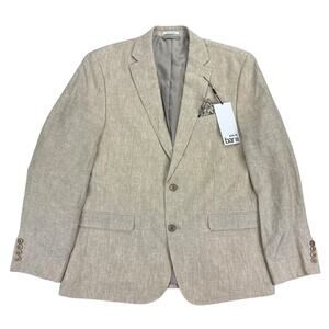 Bar III Mens Slim Fit 100% Linen Solid Suit Jacket Tan 42R